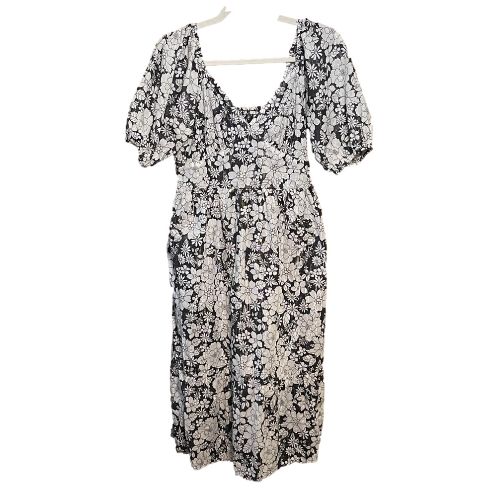 Gap Puff Sleeve Metallic Floral Midi Dress Size Small